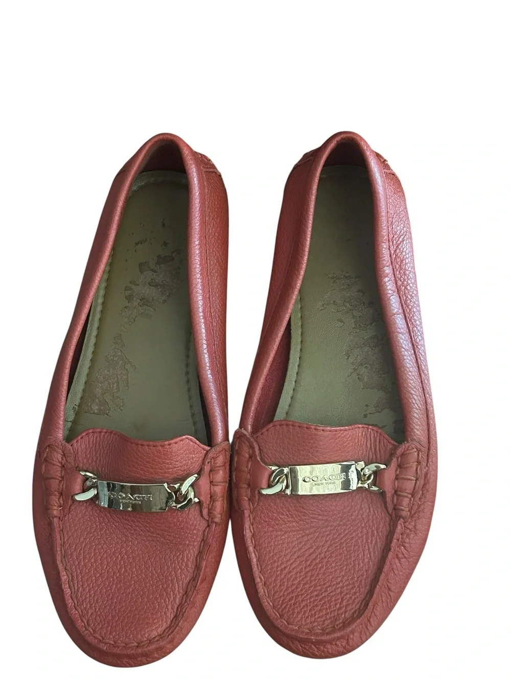 Coach Coral Leather Slip-On Loafers with Gold Hardware